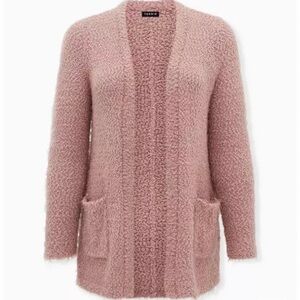 Torrid Fuzzy Yarn Cardigan Open Front Sweater Dusty Pink 4X